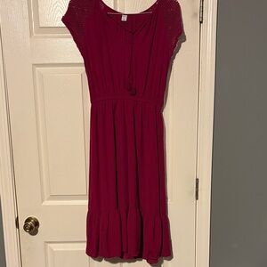 Old Navy Deep Pink Midi Dress with Tie Neck